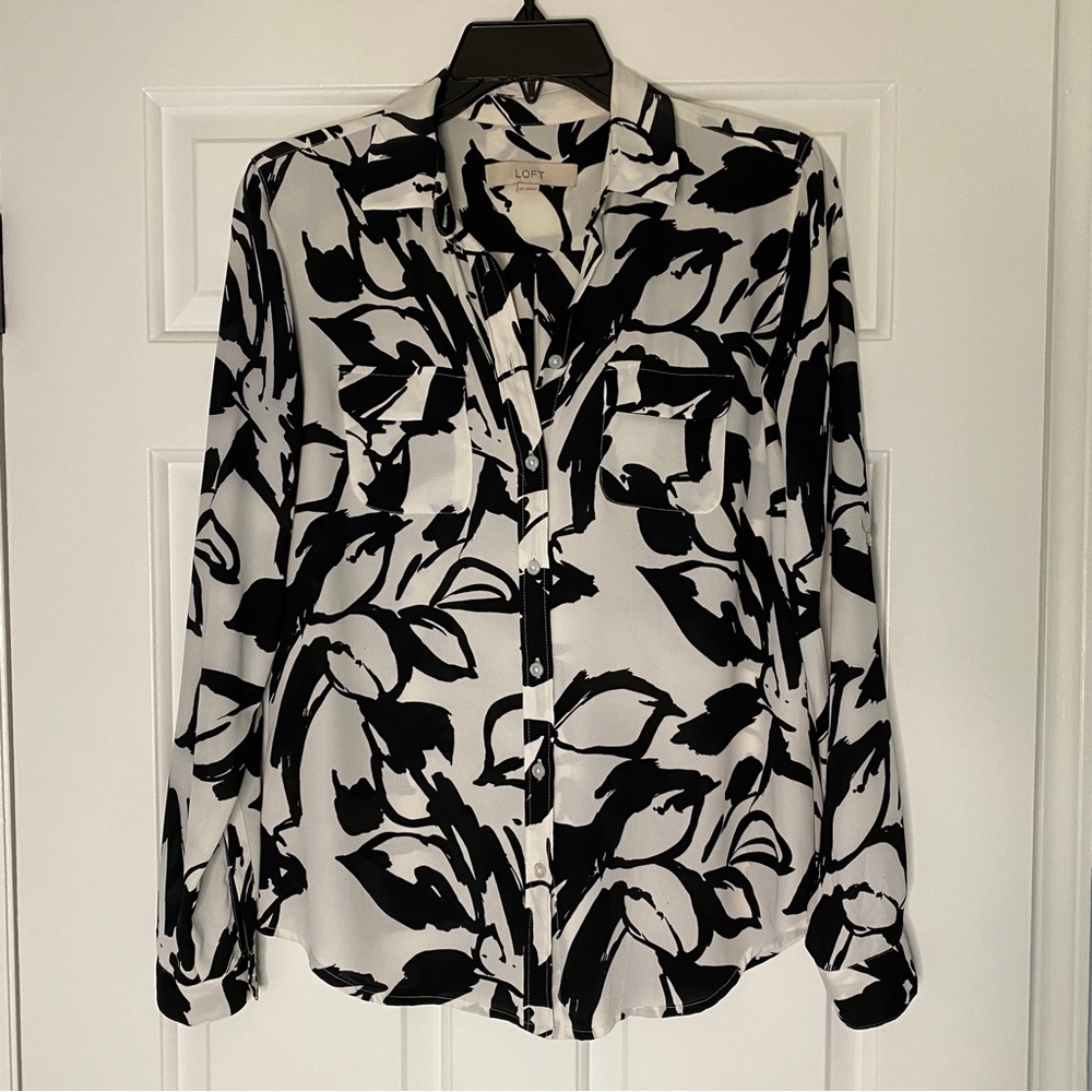 Loft XS Black & White Blouse with Buttons